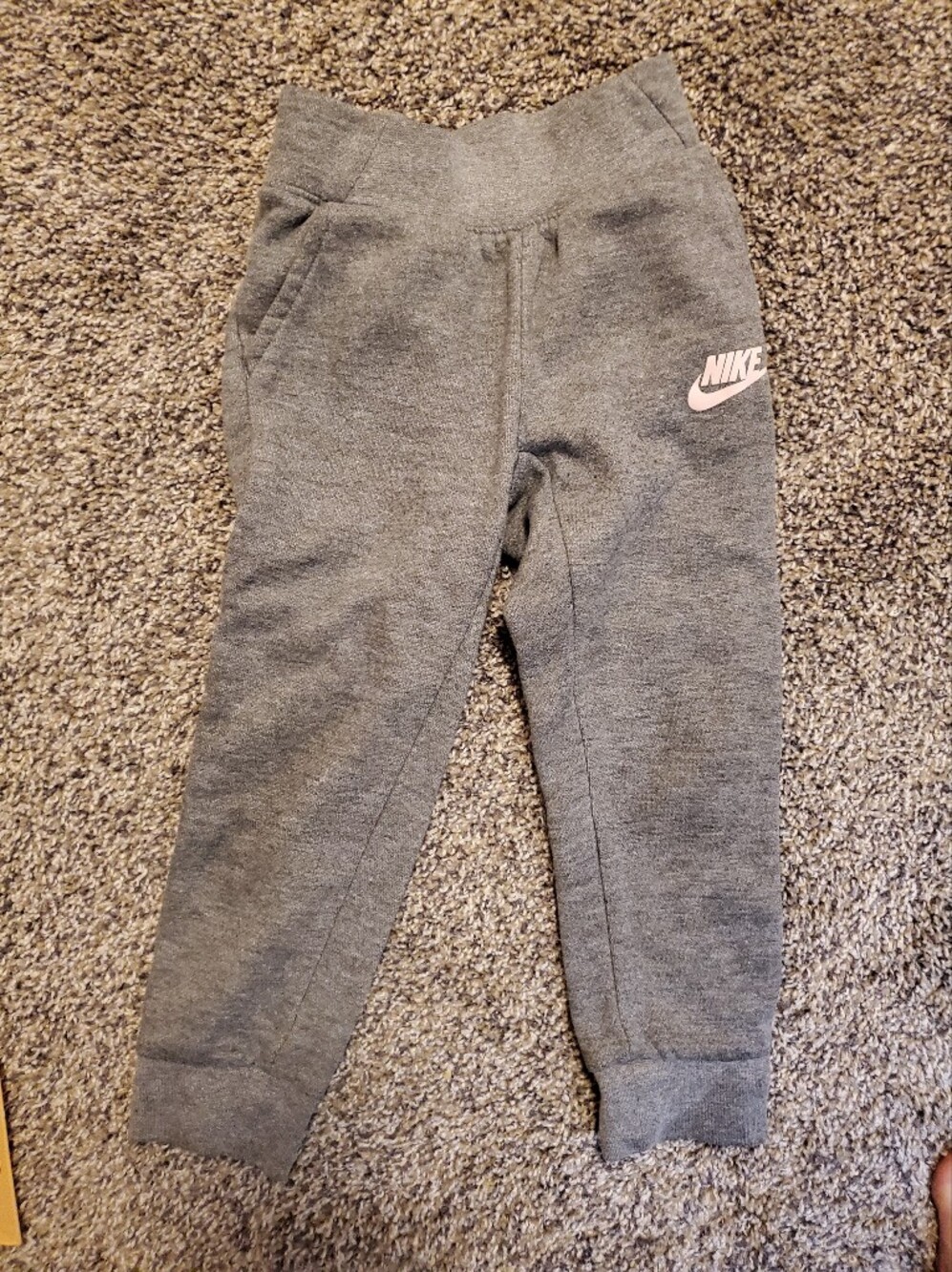 Nike Kids' Gray Jogger Bottoms with Pink Logo